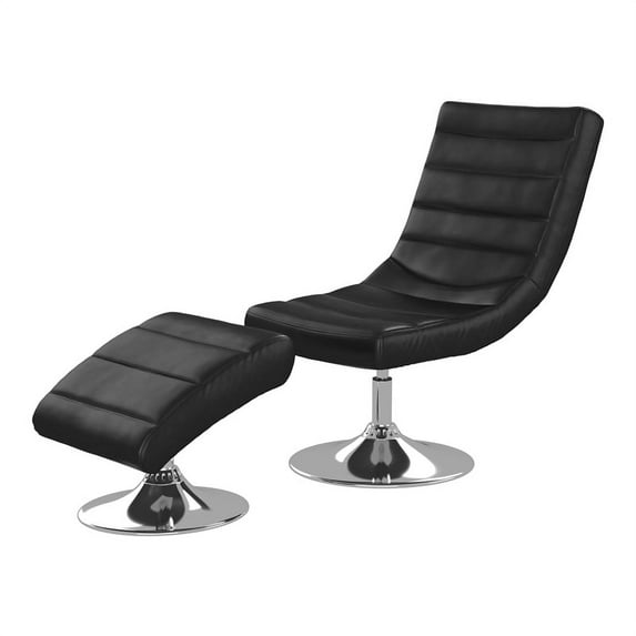 Furniture of America Kalan Faux Leather Lounge Chair with Ottoman in Black