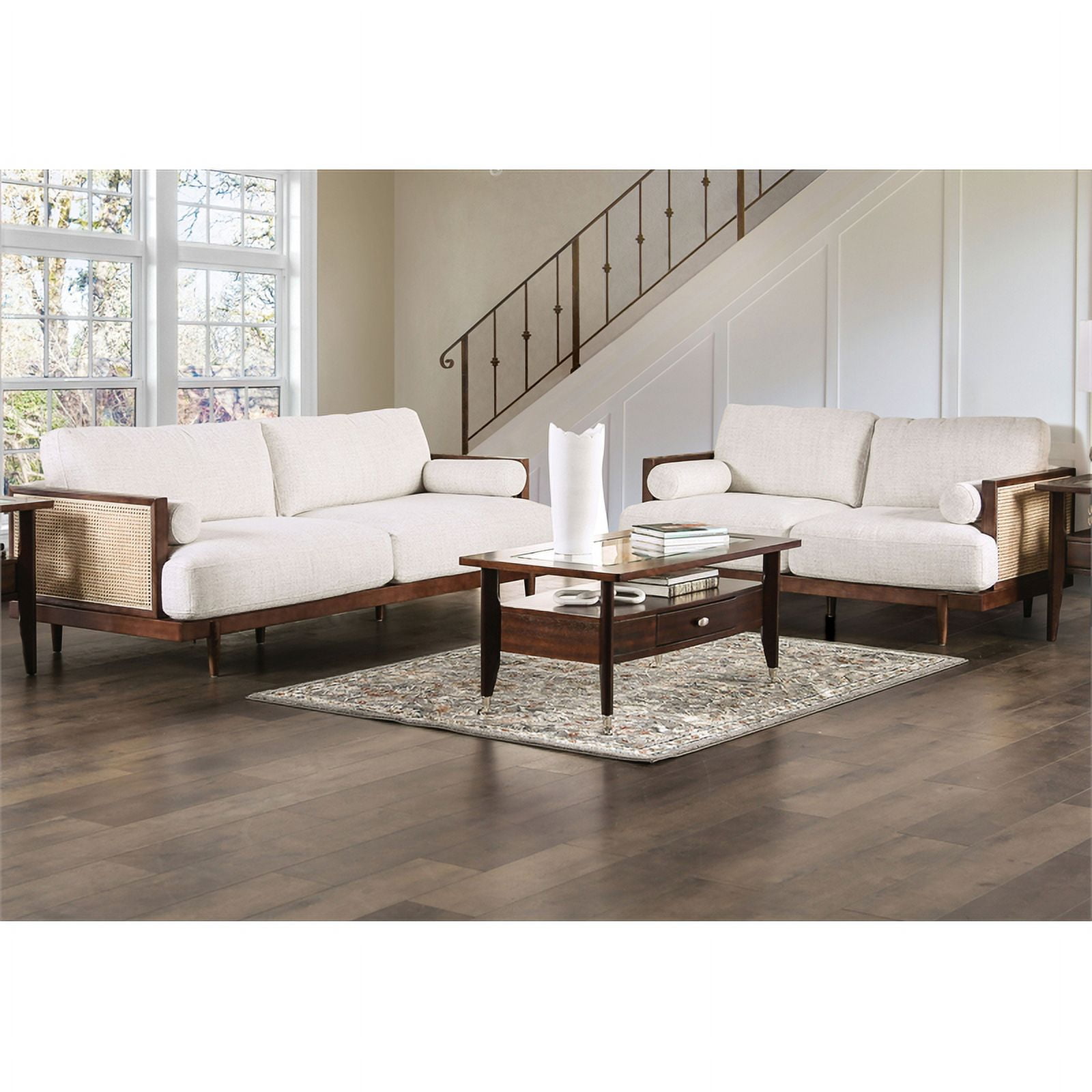 Furniture of America Kanan 2Piece Solid Wood Sofa Set in Walnut
