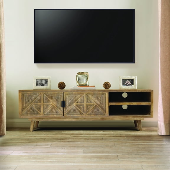 Bidi 2-Door and 2-Shelf Solid Wood 56" TV Stand, Brown