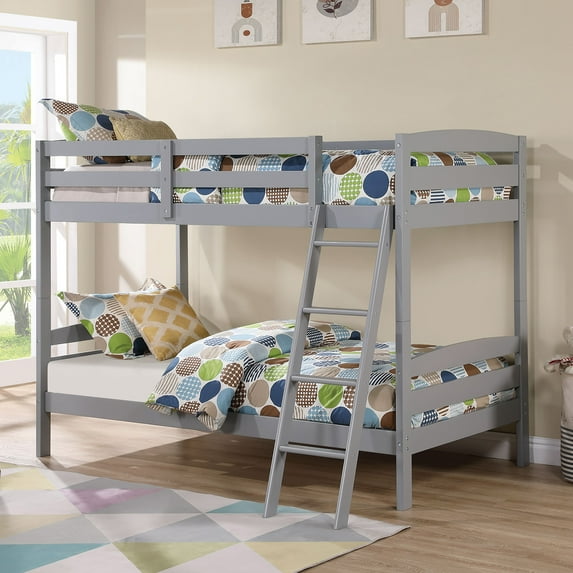 Furniture of America Karo Kids Solid Wood Twin-over-Twin Detachable Bunk Bed, Gray