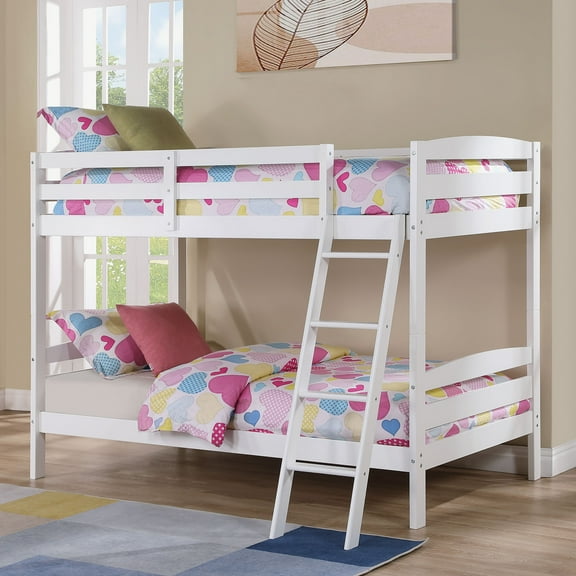 Furniture of America Karo Kids Solid Wood Twin-over-Twin Detachable Bunk Bed, White