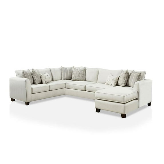 Furniture of America Kastra Transitional Chenille J-Shape Sectional in Ivory