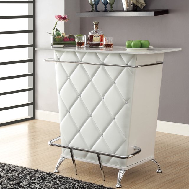 Furniture of America Kata Faux Leather Tufted Bar Table, White