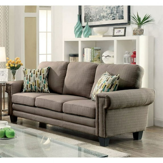 Furniture of America Kay Transitional Fabric Upholstered Sofa in Warm Gray