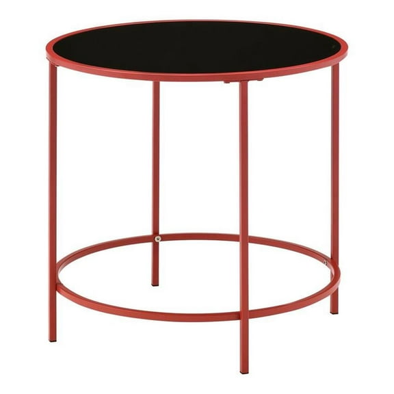 Furniture of America Keefer Contemporary Glass Top Side Table in Red