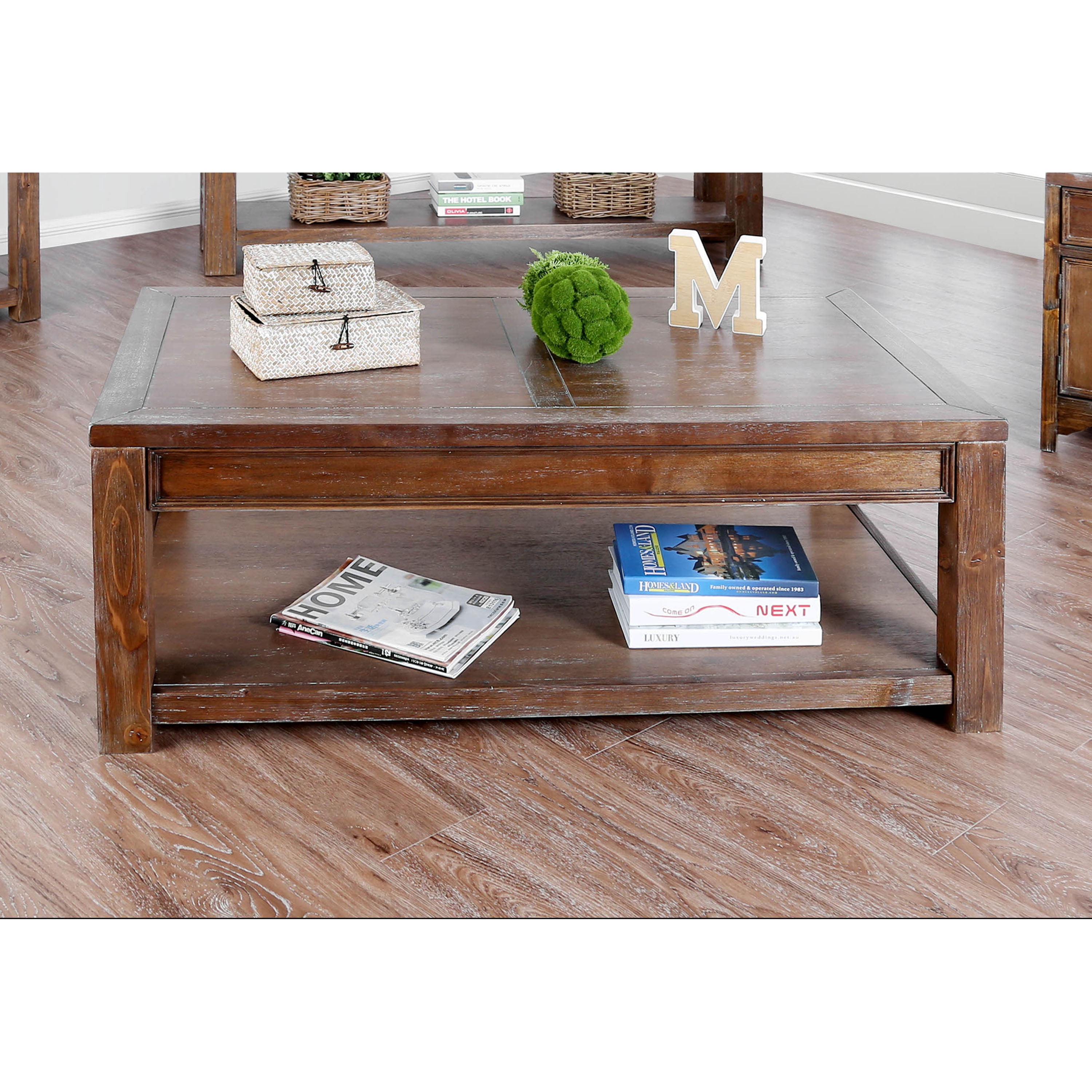 Furniture of America Keller Country Lower Shelf Coffee Table, Oak