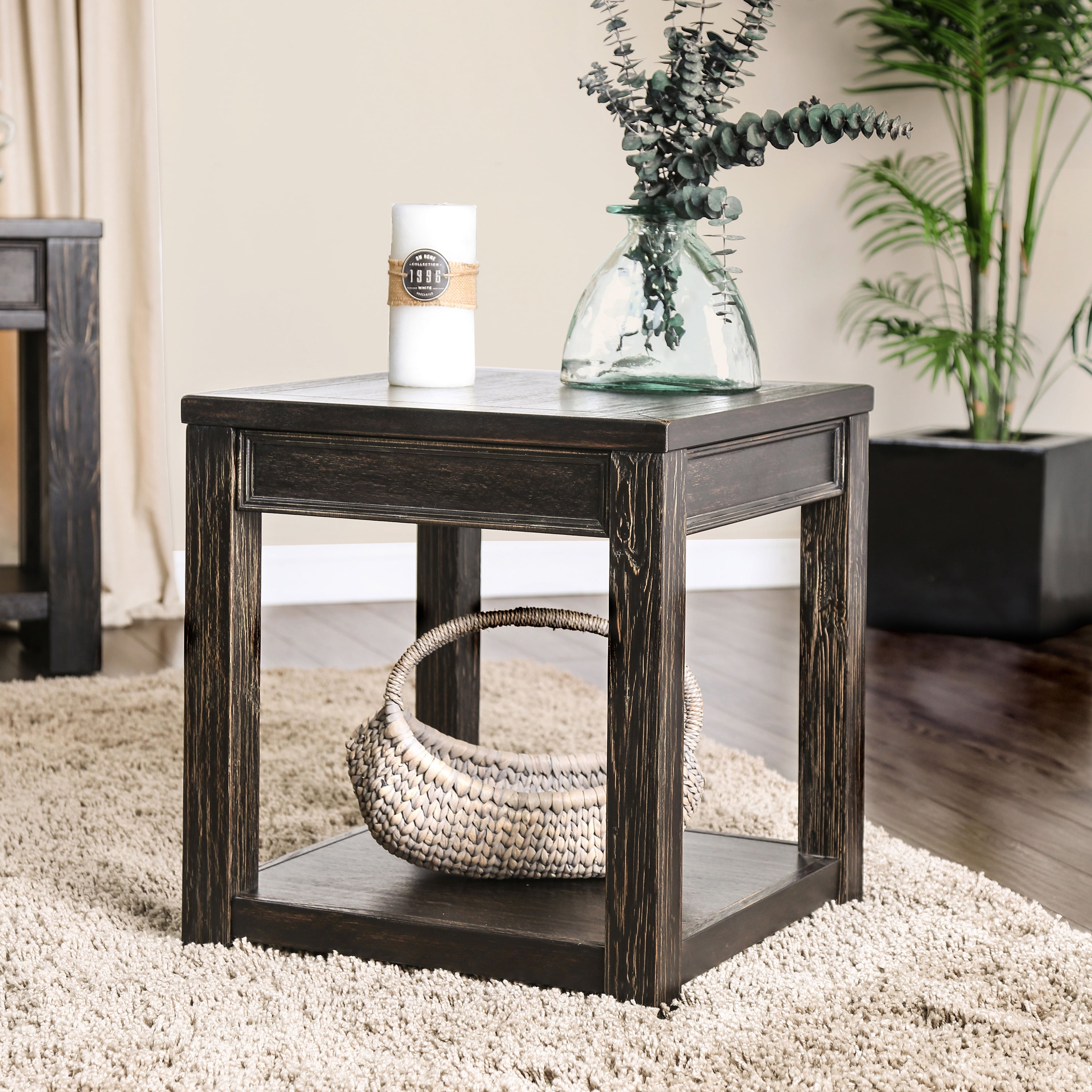 Furniture of America Keller Country Lower Shelf End Table, Black