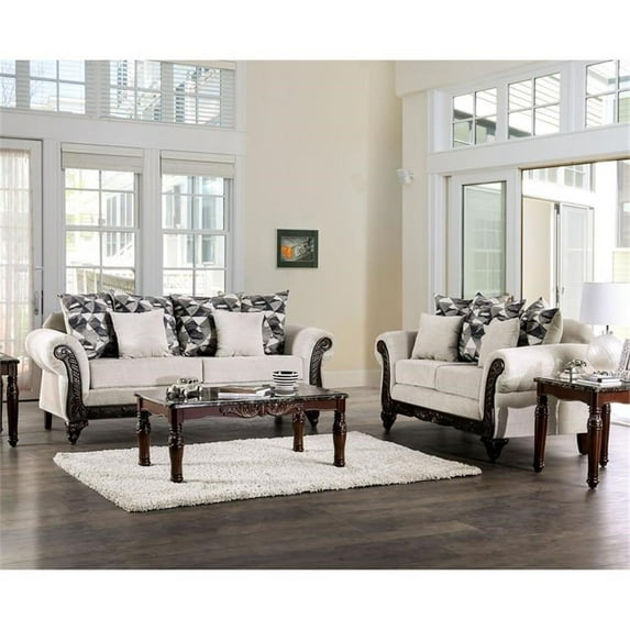 Furniture of America Kelte Traditional Chenille 2-Piece Sofa Set in Gray