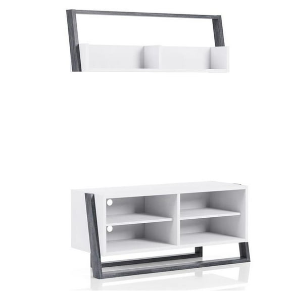 Furniture of America Kente Wood 2pc 49.5" Shelf and TV Stand Set in Gray
