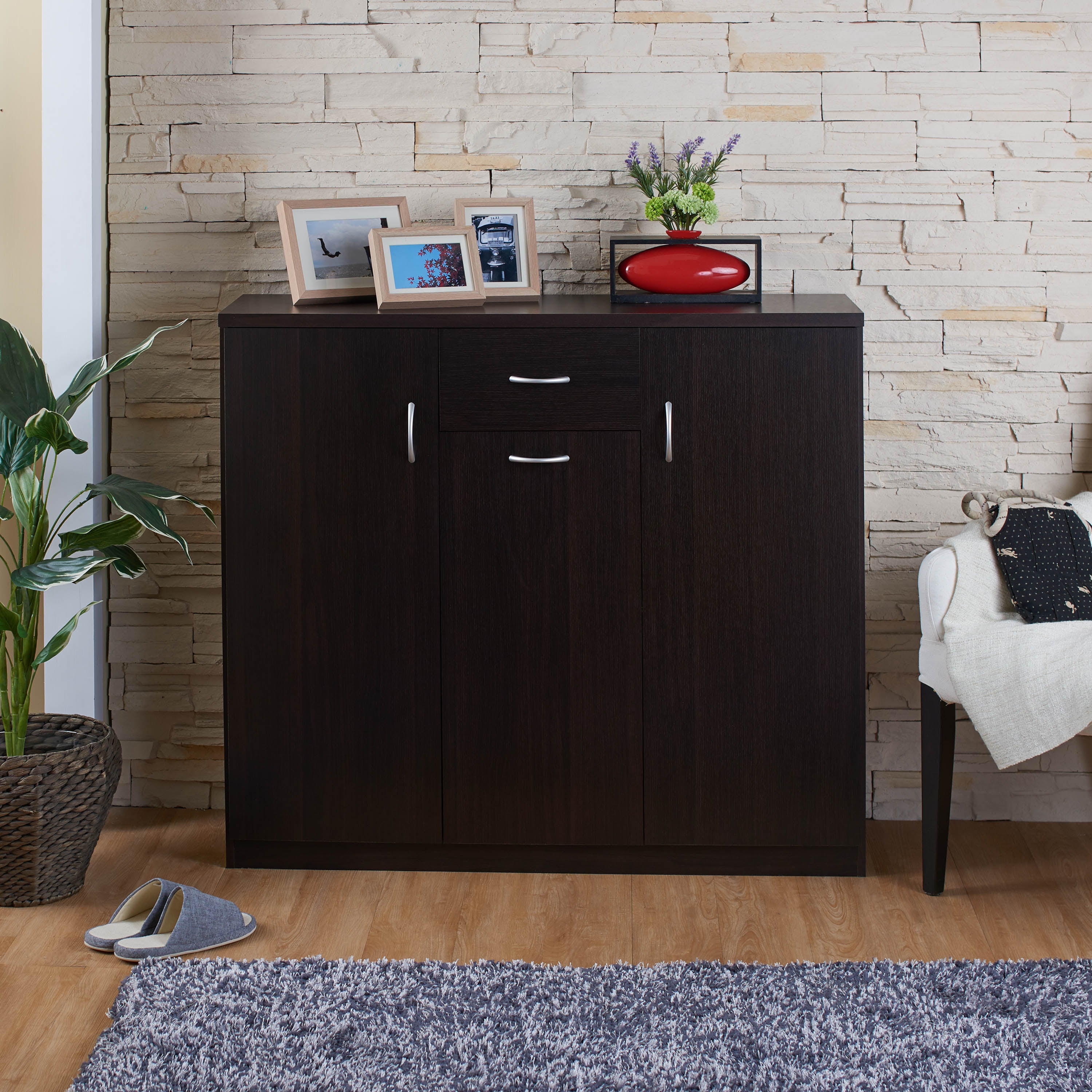 Furniture of America Keri 10-Shelf Wood Espresso Shoe Cabinet for 14 Shoes