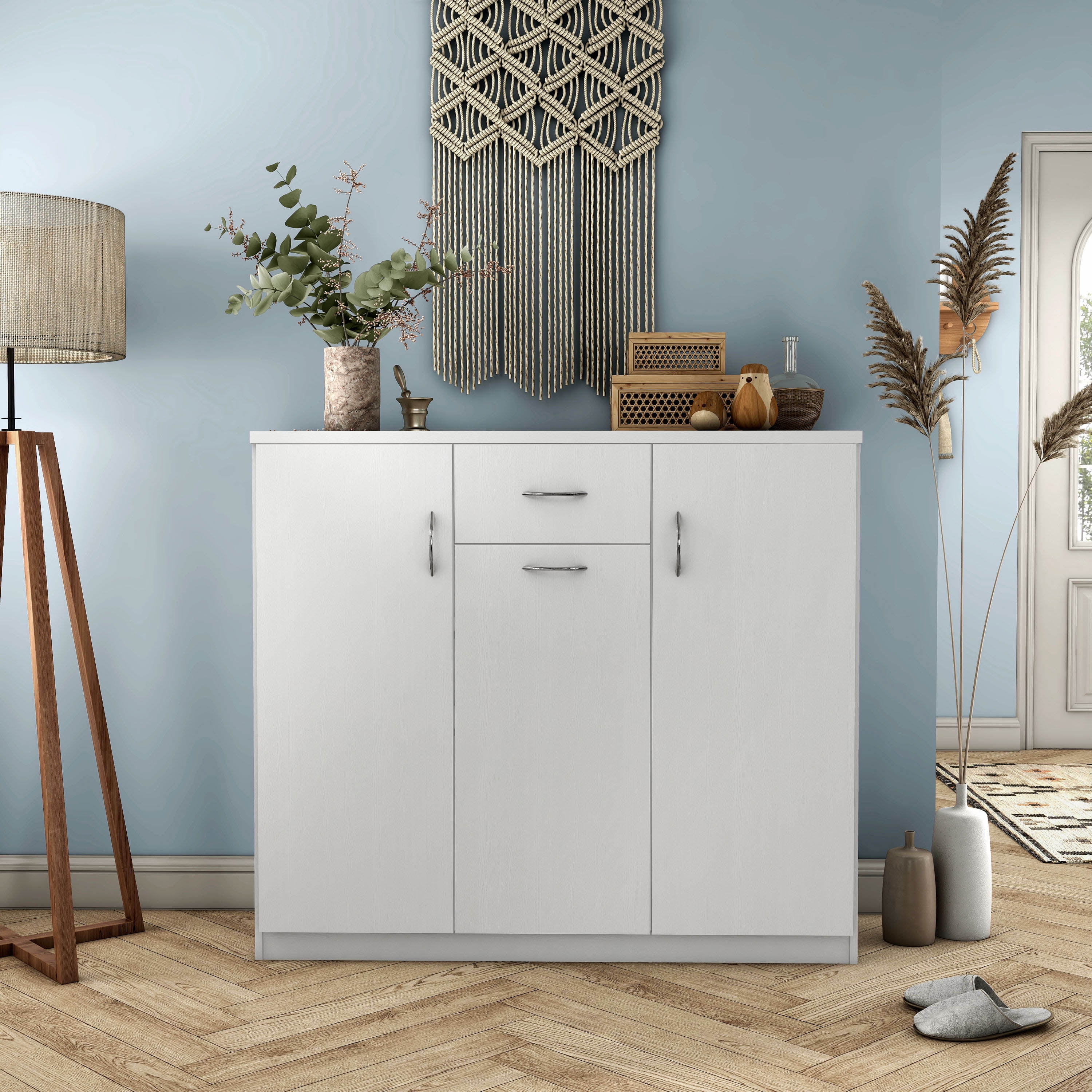 Furniture of America Keri 10 Shelf Wood White Shoe Cabinet for 14 Shoes