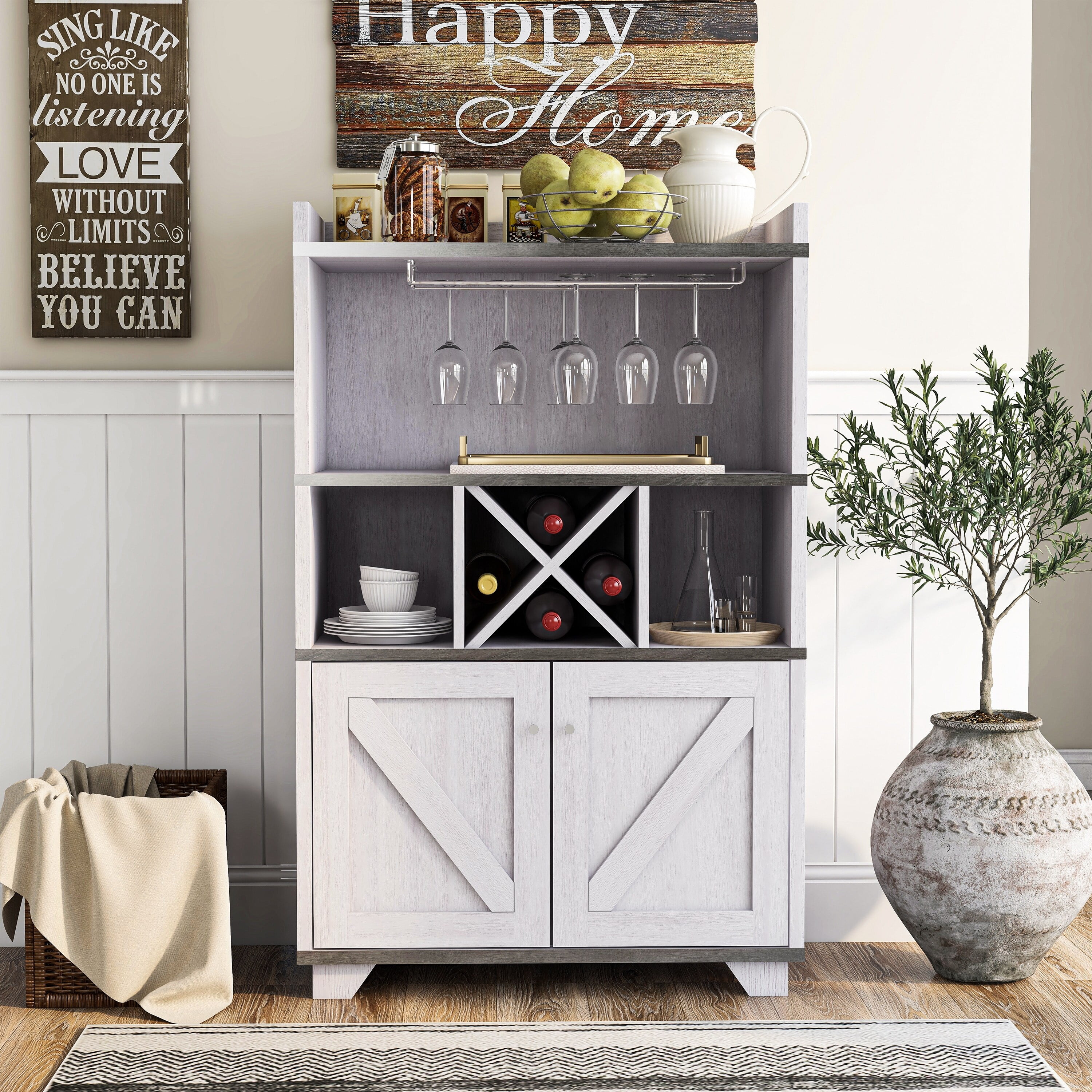 Furniture of America Keya Farmhouse 6shelf Wine Buffet White