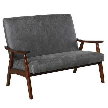 Furniture of America Kikee Faux Leather Cushioned Loveseat Bench in Dark Gray