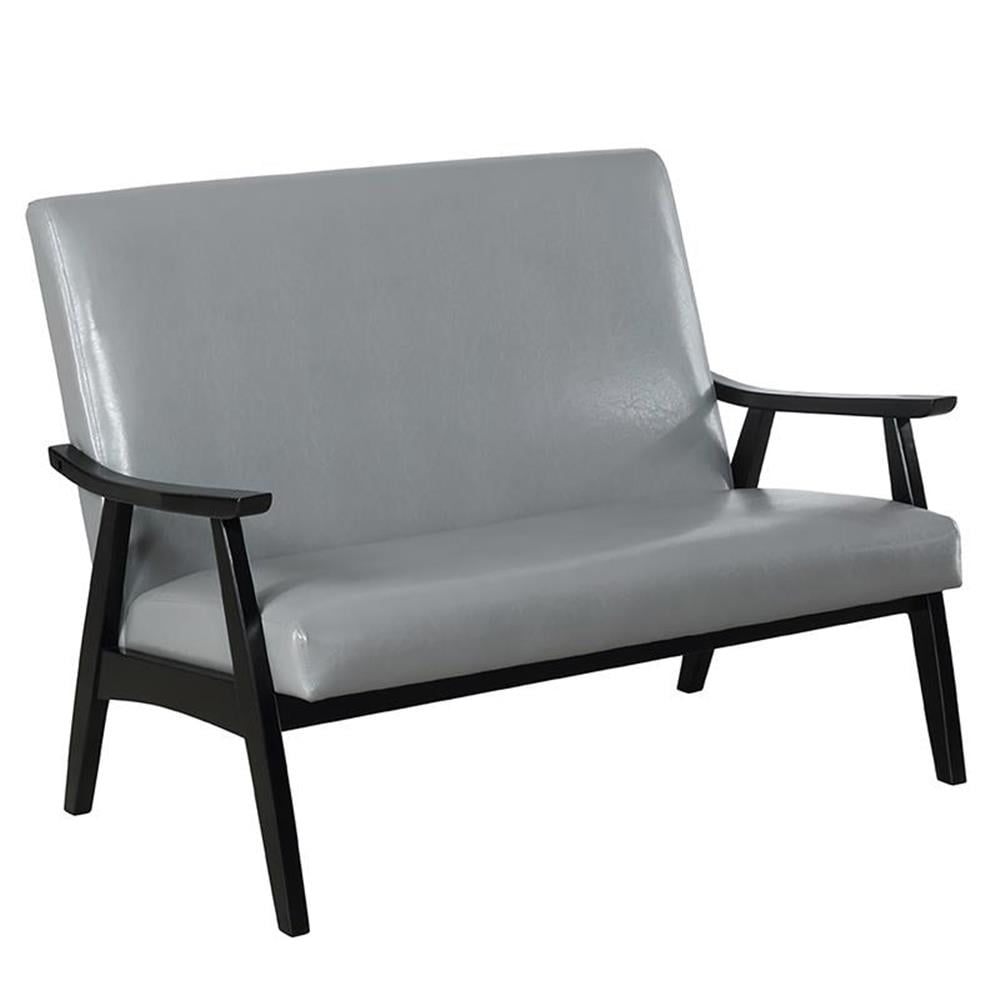 Light Gray Faux Leather Modern Loveseat Bench with Black Frame