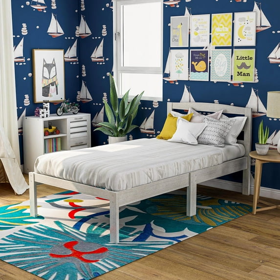 Furniture of America Knott Wood Platform Bed, Brushed White, Twin