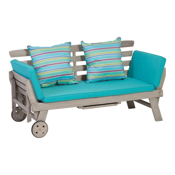 Furniture of America Kona Wood Modern Convertible Twin Daybed with Wheels up to 300 lbs, Gray and Blue