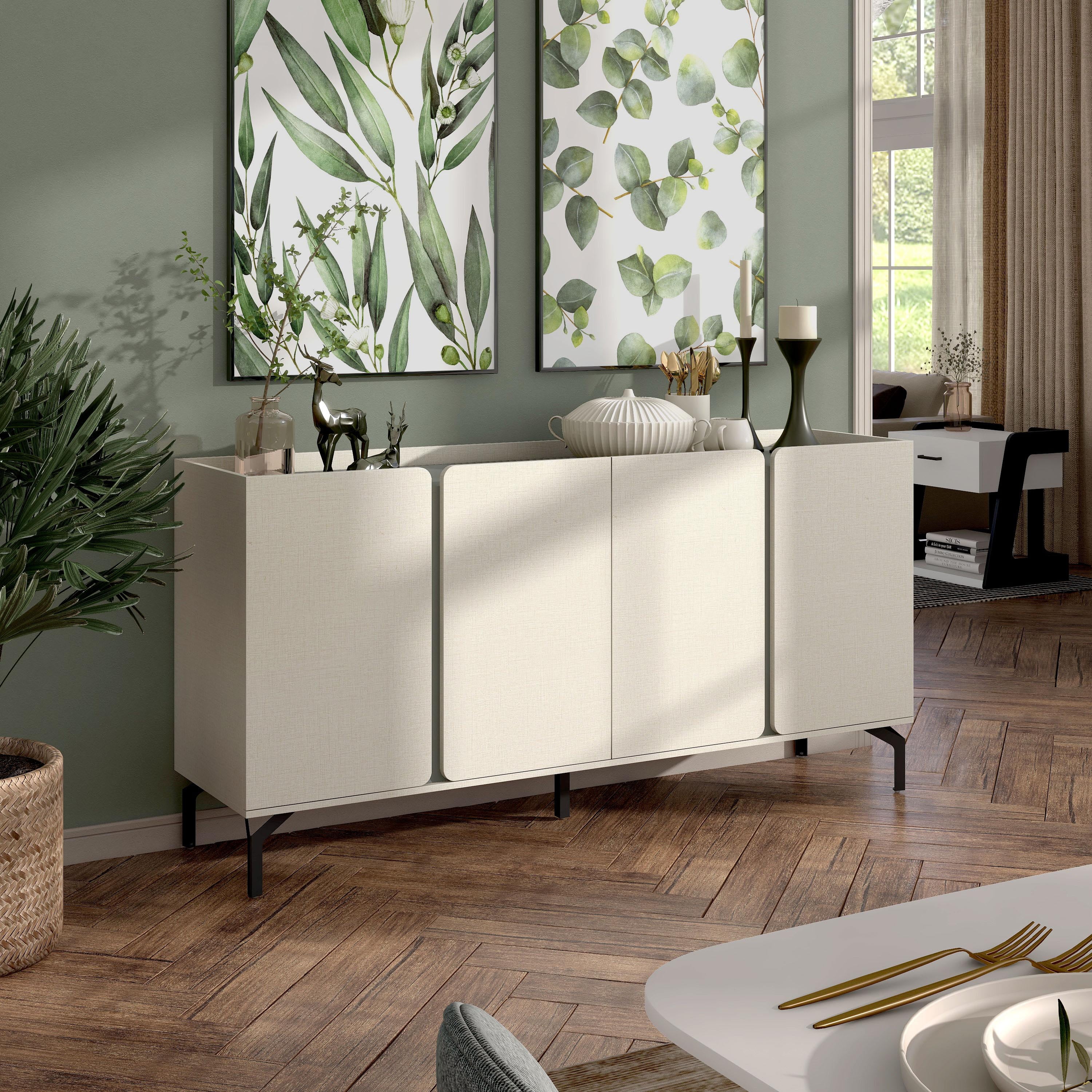 Chandra 60" Cream Weave Composite Buffet Sideboard with Adjustable Shelves