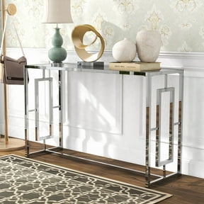 Furniture of America Kora Water Ripples Pattern Glass Top and Metal Chrome Sofa Table