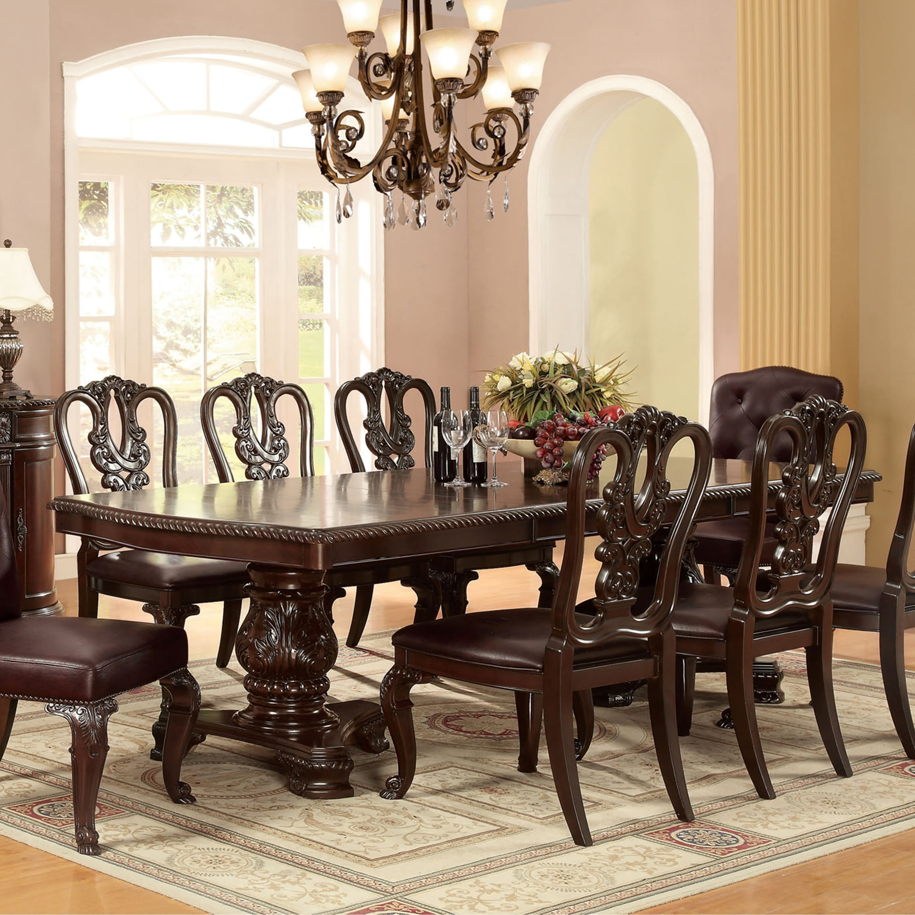 Cherry Wood Extendable Dining Table with Double Pedestals