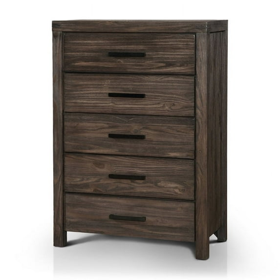 Furniture of America Krentin Rustic Wood 5-Drawer Chest in Wire-Brushed Brown