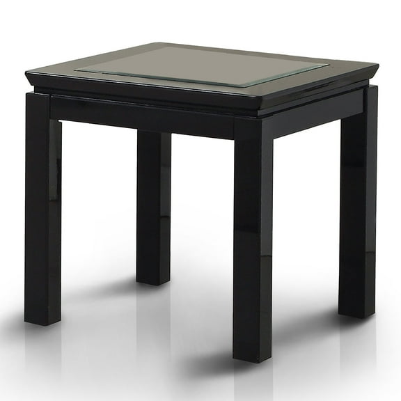 Furniture of America Kristof Glass Top Square End Table in Glossy Black