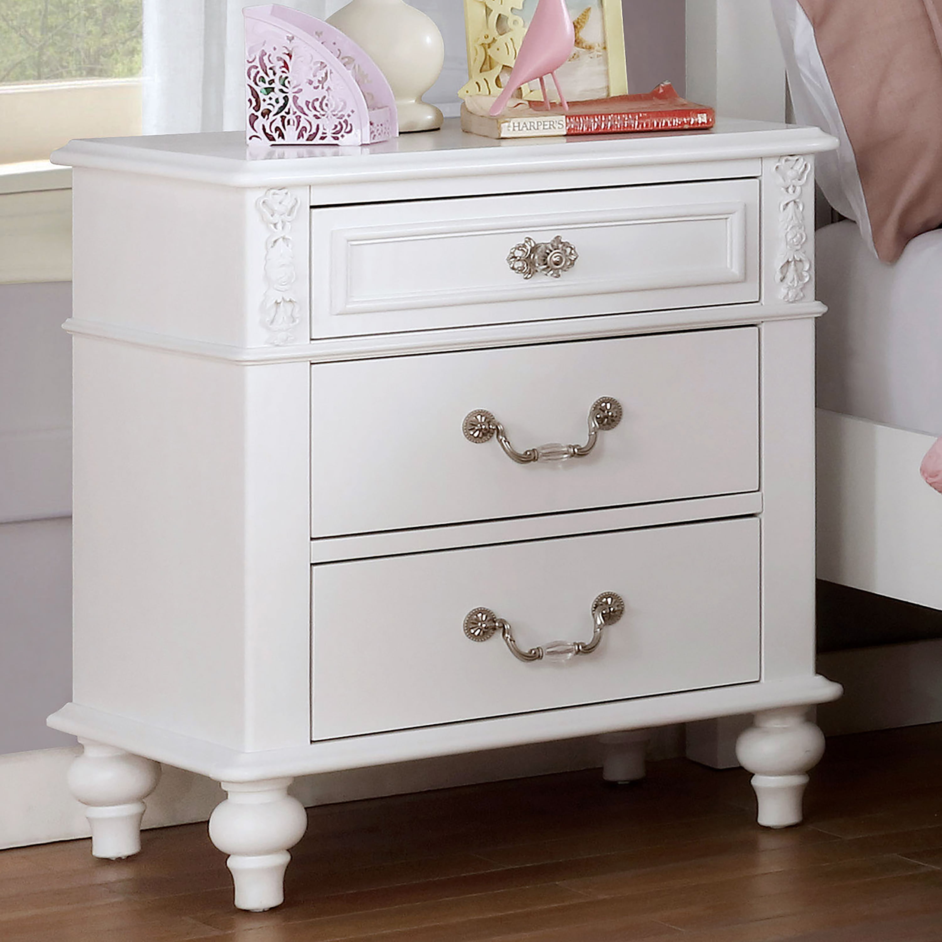 Furniture of America Kylee 3-Drawer Wood White Kids Nightstand