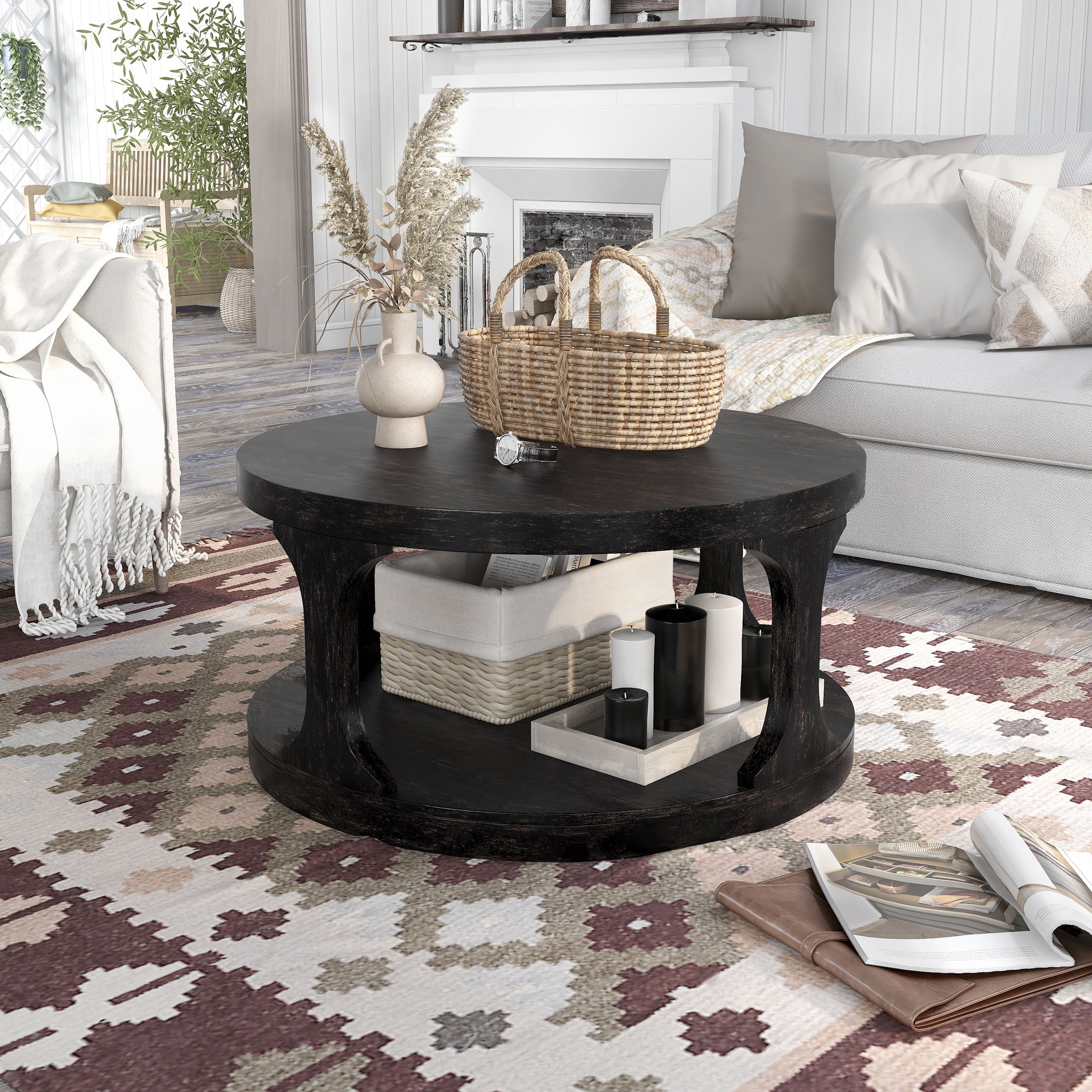 Furniture of America Laddie 1-Shelf Coffee Table, Antique Black