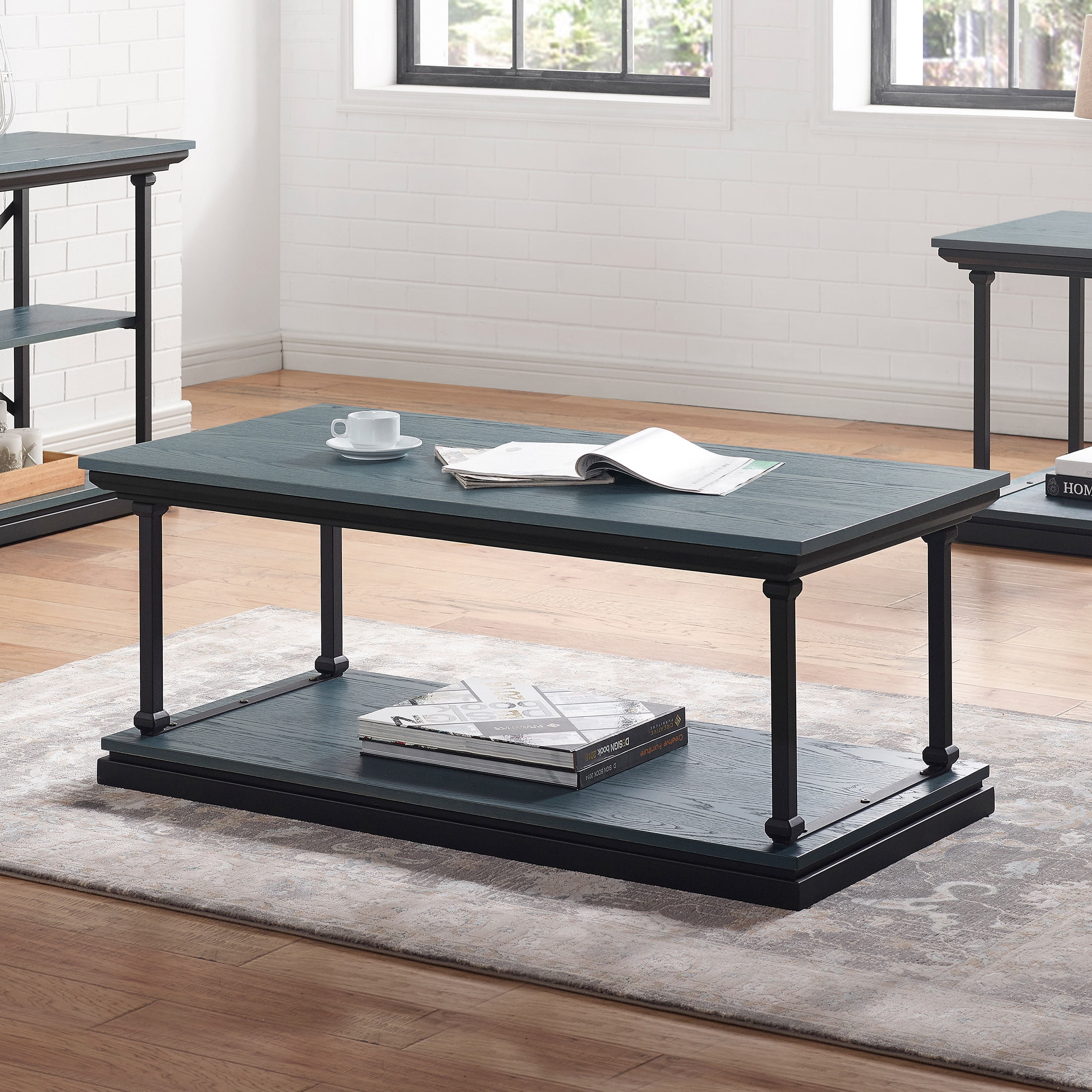 Furniture of America Laem 1-Shelf Coffee Table, Antique Blue