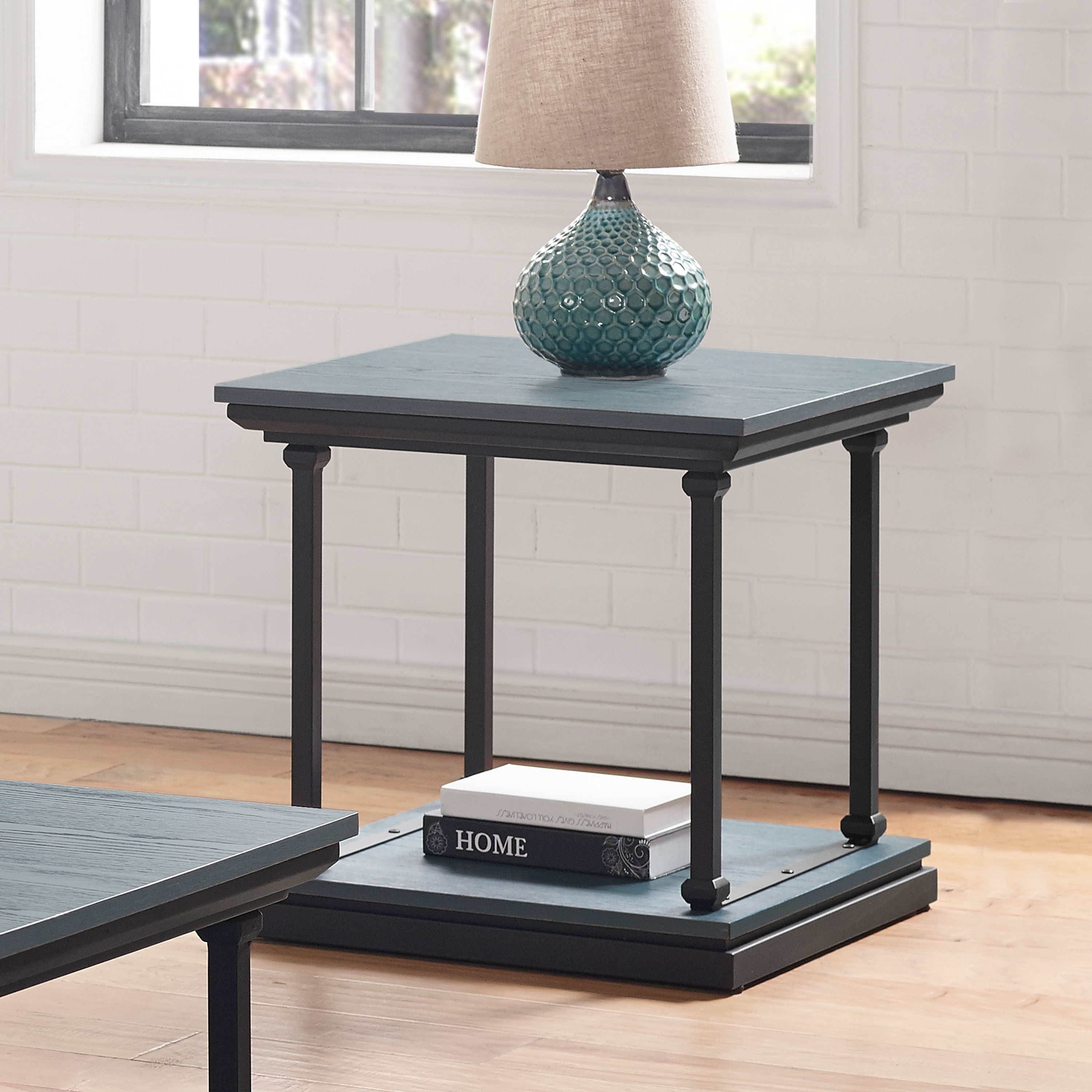 Furniture of America Laem 1-Shelf End Table, Antique Blue