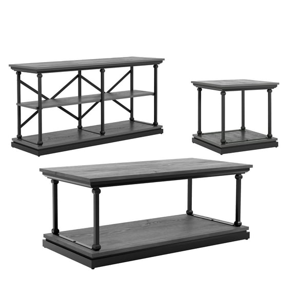 Furniture of America Laem 3-Piece Coffee Table Set, Antique Gray