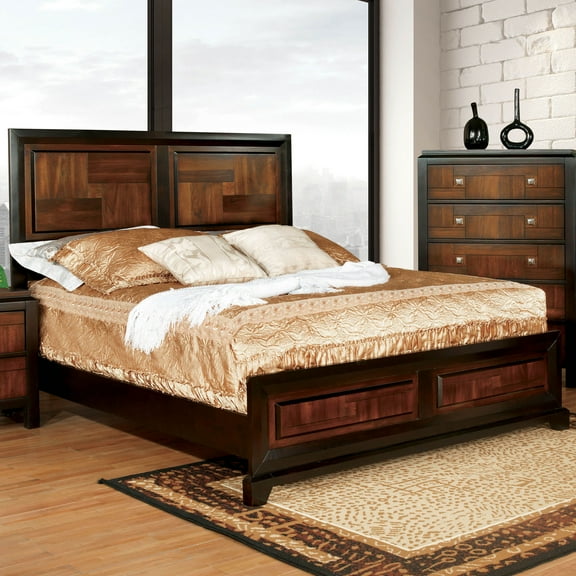 Furniture of America Lahti Panel Bed, Eastern King, Acacia and Walnut