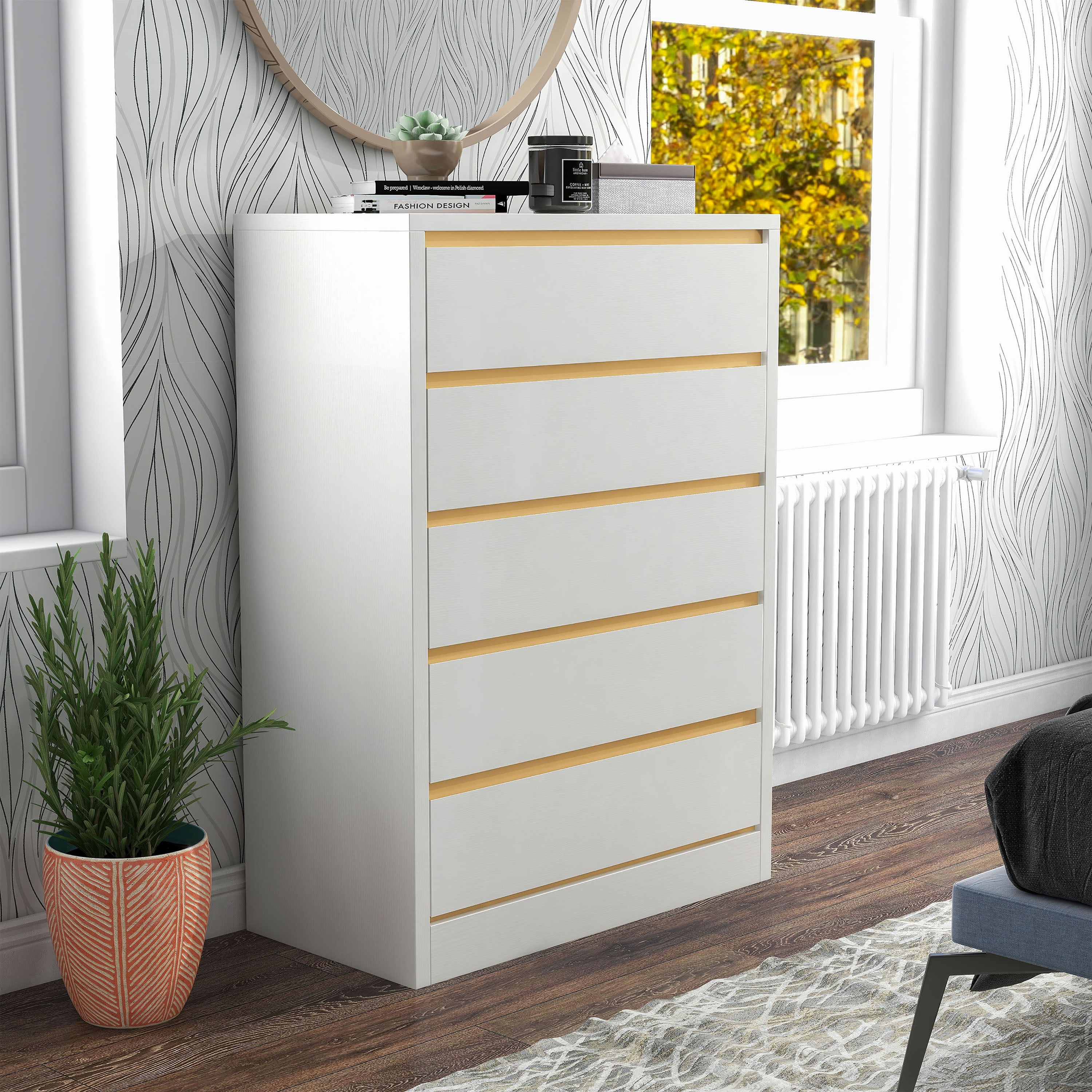 Furniture of America Laine Adult Modern 5-Drawer Wood Vertical Dresser, White