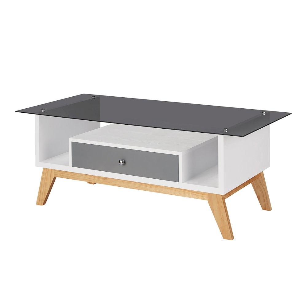 Furniture of America Lana Mid-Century Glass Top Coffee Table in Gray