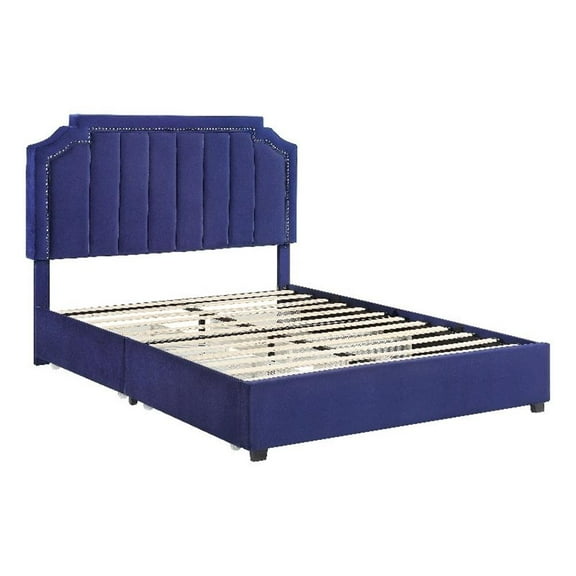 Furniture of America Landhill Glam Fabric Upholstered Full Bed in Navy