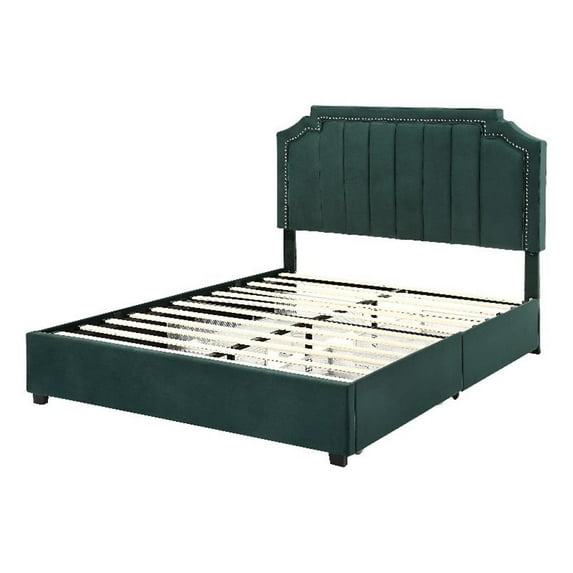 Furniture of America Landhill Glam Fabric Upholstered Queen Bed in Dark Green