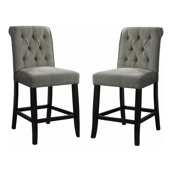 Furniture of America Landon Fabric Tufted Pub Chairs in Gray (Set of 2)