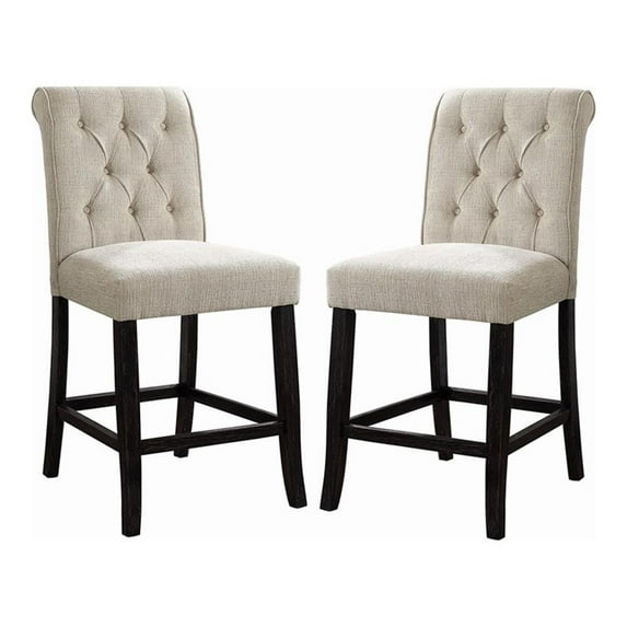 Furniture of America Landon Fabric Tufted Pub Chairs in Ivory (Set of 2)