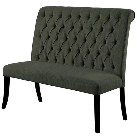 Furniture of America Landon Transitional Fabric Tufted Loveseat Bench in Gray