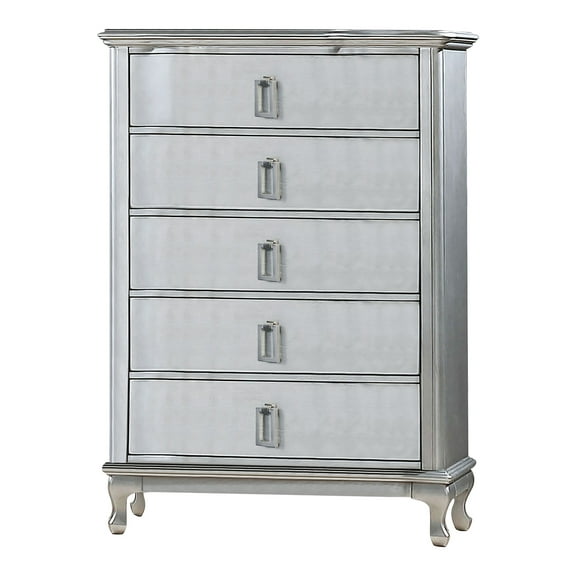 Furniture of America Langtry Adult Glam 5-Drawer Vertical Dresser, Silver