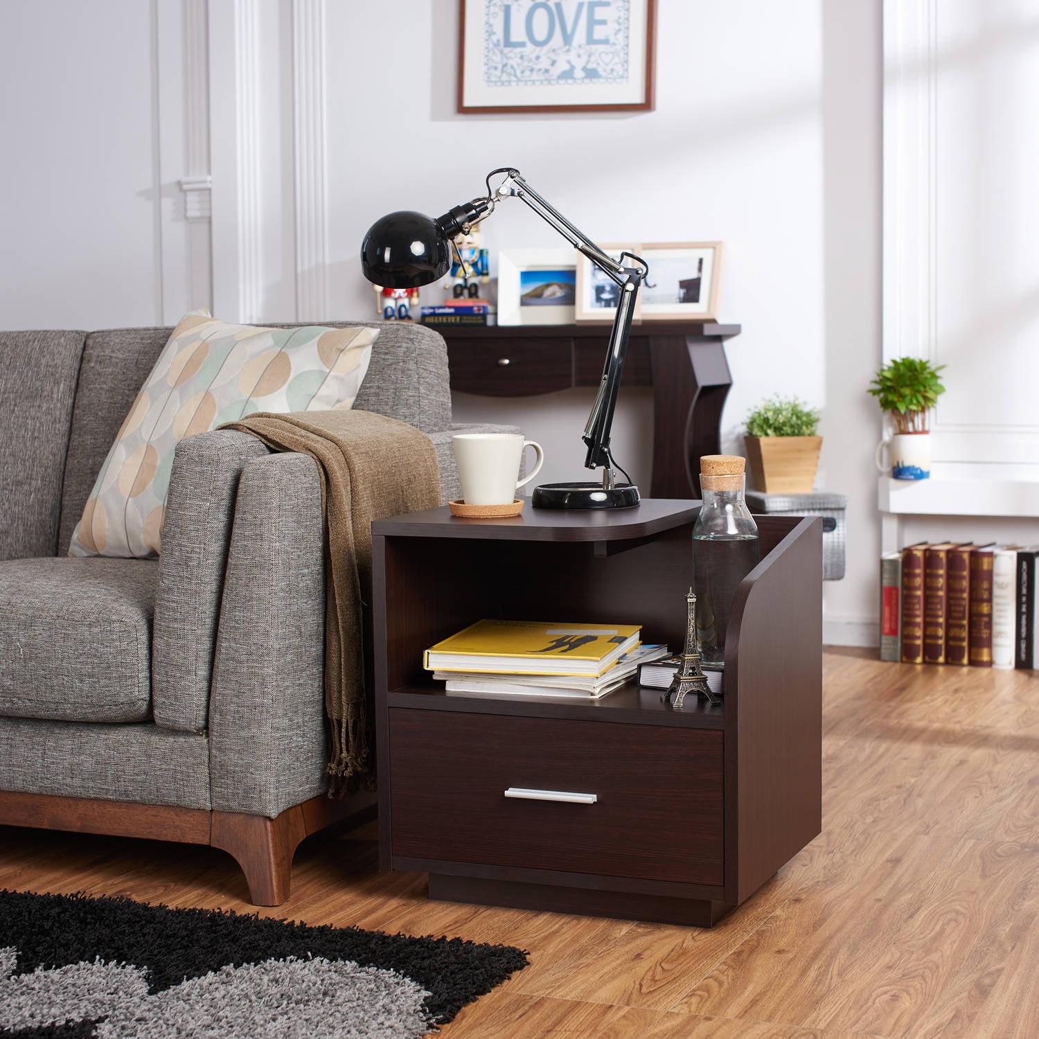 Furniture of America Lara 1-Drawer End Table, Walnut