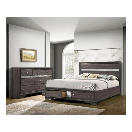 Furniture of America Laren 2pc Gray Solid Wood Bedroom Set - King + Dresser