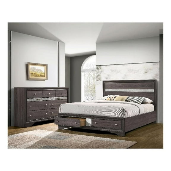 Furniture of America Laren 2pc Gray Solid Wood Bedroom Set - King + Dresser