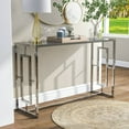 thumbnail image 1 of Furniture of America Lark Waterfall Pattern Glass Top and Metal Chrome Sofa Table, 1 of 7