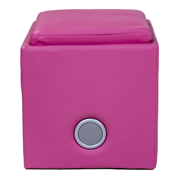 Furniture of America Larson Faux Leather Square Speaker Ottoman in Pink
