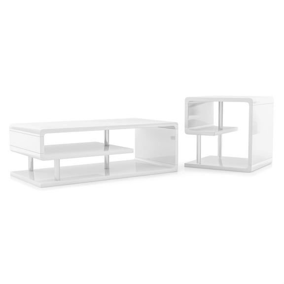 Furniture of America Lazer Contemporary Wood 2-Piece Coffee Table Set in White