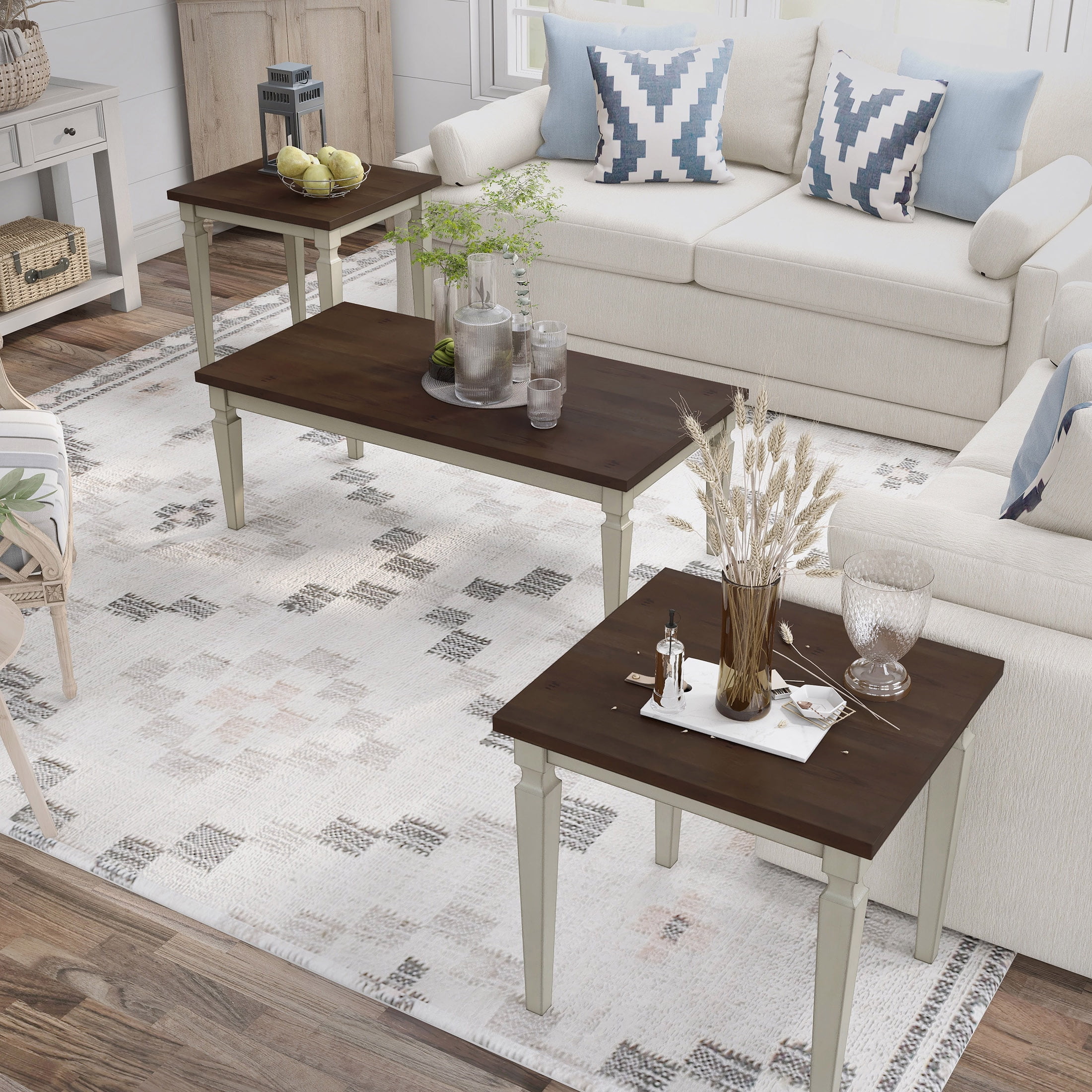 Furniture of America Leen 3-Piece Coffee Table Set, Antique White