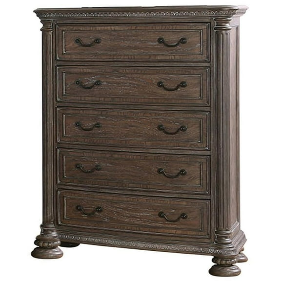 Furniture of America Leo Traditional Wood 5-Drawer Chest in Rustic Natural Tone