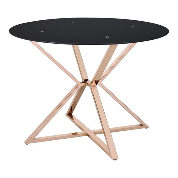 Furniture of America Leonisis Glass Top Round Dining Table in Gold