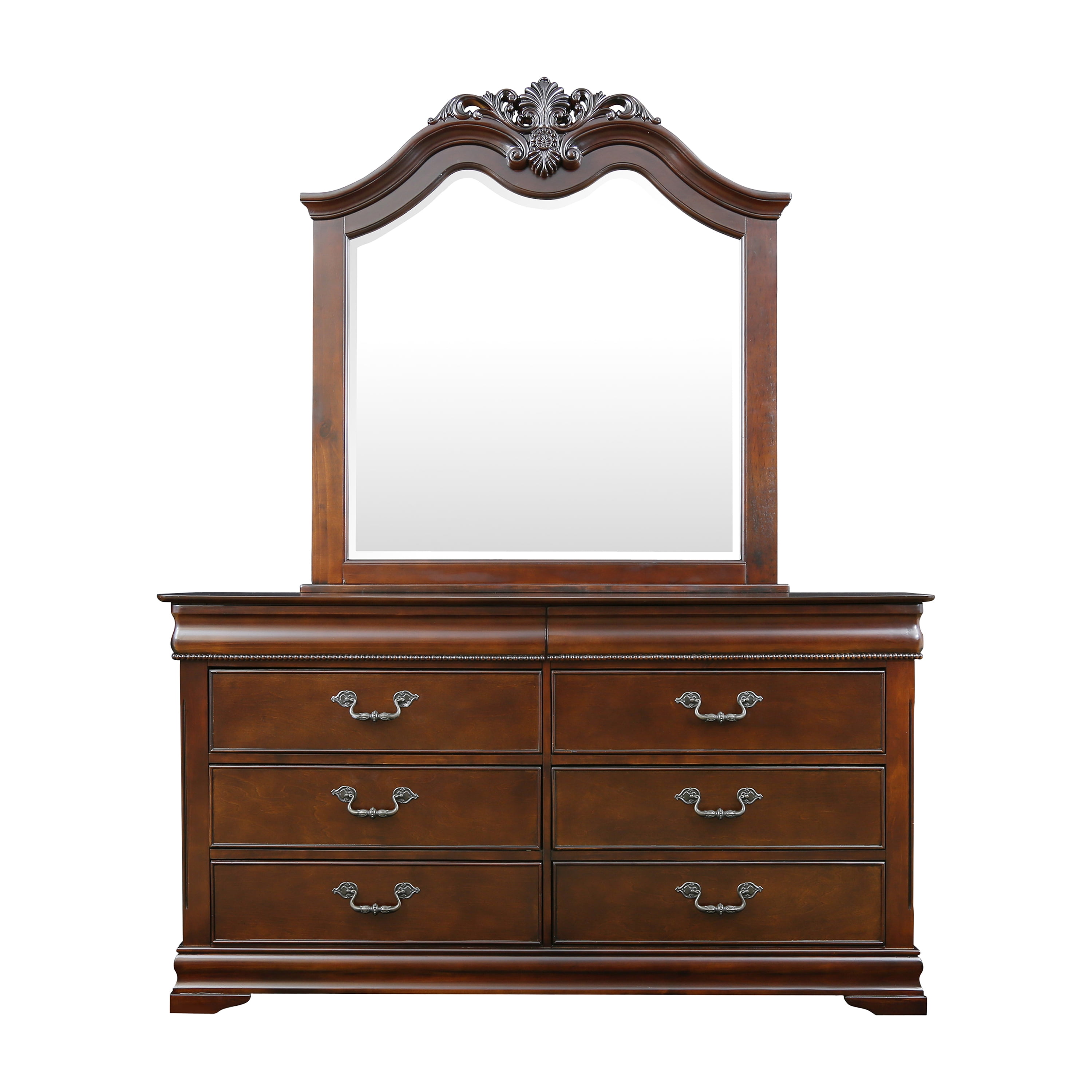 Furniture of America Leonora Traditional Dresser and Mirror Set, Cherry