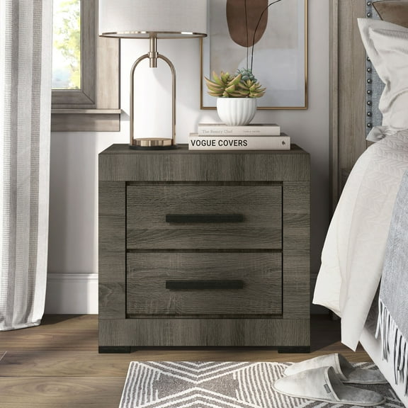 Furniture of America Liam 2-Drawer Wood Adult Nightstand, Gray